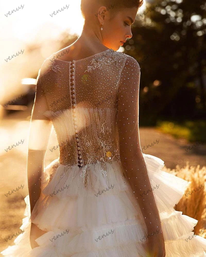 Modern Wedding Dresses A-Line Tulle Tiered Ruffle Bridal Gowns Elegant Robes For Formal Party Pretty Vestidos De Novia For Women