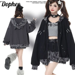 Dophee Original Subculture Cat Ears Hooded Sweater Coat Spice Girls Hole Cardigans Top Spring Autumn Casual Women Sweatshirt