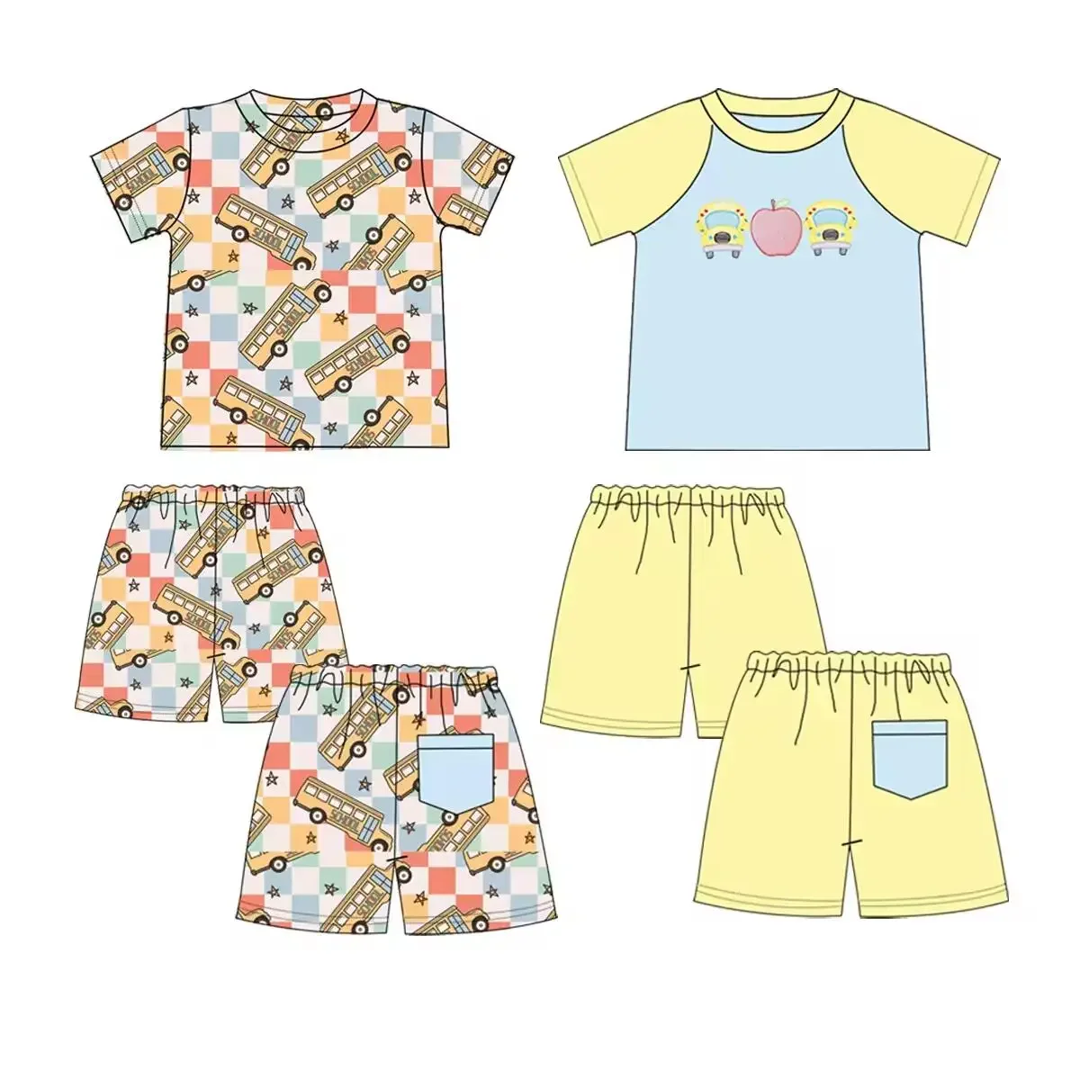 

Back to school boutique children's set short-sleeved pencil car print shorts children's set