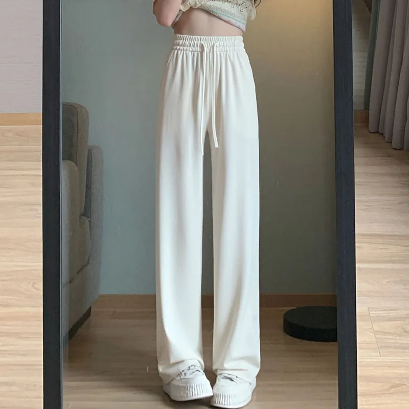 New Women'S Fashion Trend Korean Version Of Elastic Waist Casual Mop Pants Female Loose Versatile Wide Leg Straight Leg Trousers