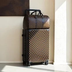 New plaid travel suitcase with men's and women's pull rods for retro style large capacity travel