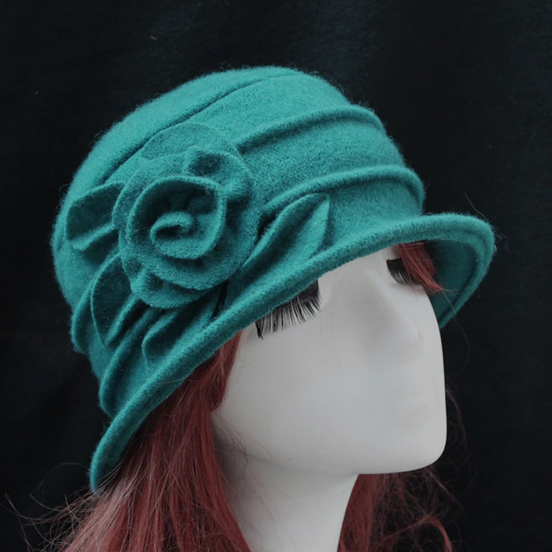 New Middle Aged Ladies Wool Hat Mom Hat Beret Autumn Winter Warm Women\'s Vintage Elegant Flower Knitting Basin Cap Flat Caps