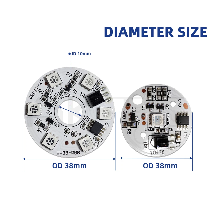 Nowa kolorowa okrągła tablica świetlna RGB 5V OD 31/38 mm Bezprzewodowy pilot zdalnego sterowania na podczerwień i kabel przełącznika USB 1,5 m do