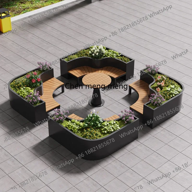 

Outdoor courtyard tables and chairs flower box square open sky leisure sunscreen waterproof table and chair combination E136