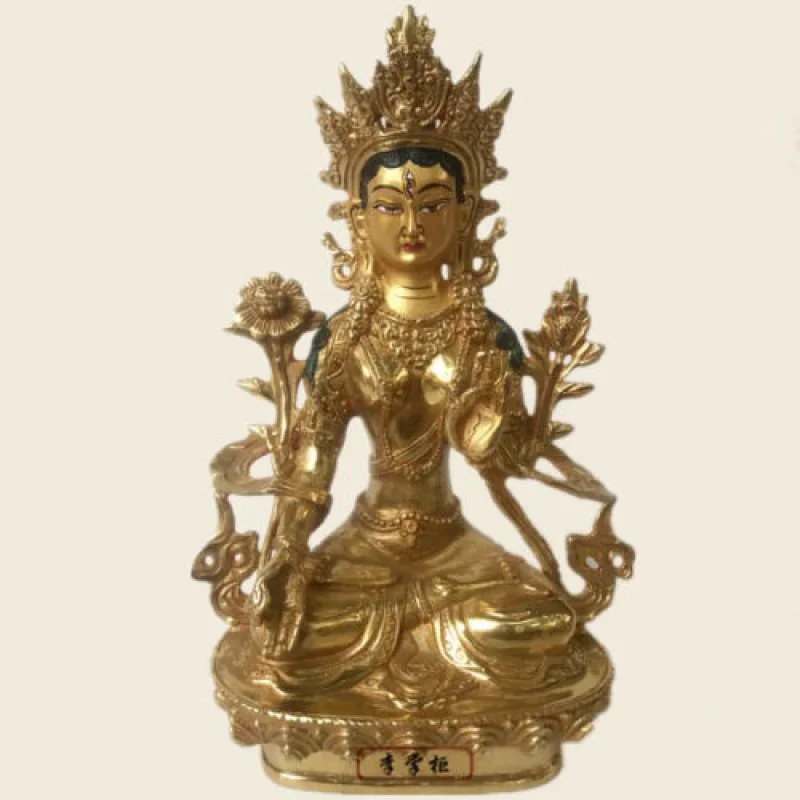 

21cm Hand Painted Gilded Bronze Statue Buddha God Bodhisattva White Tara