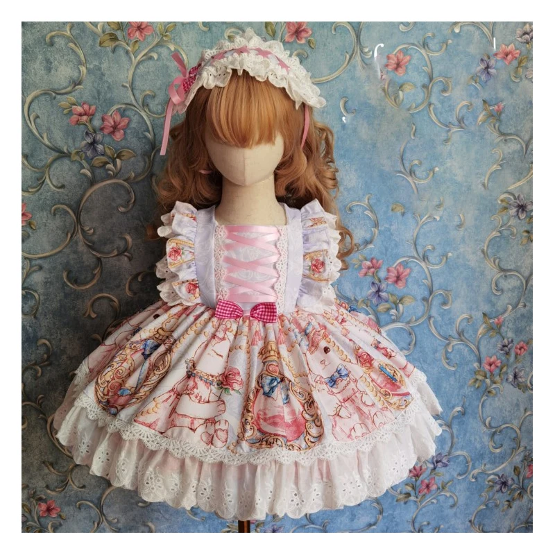 Produzione esclusiva abito da principessa Lolita spagnolo cuciture in pizzo abito da festa di compleanno carino dolce regala fascia e borsa