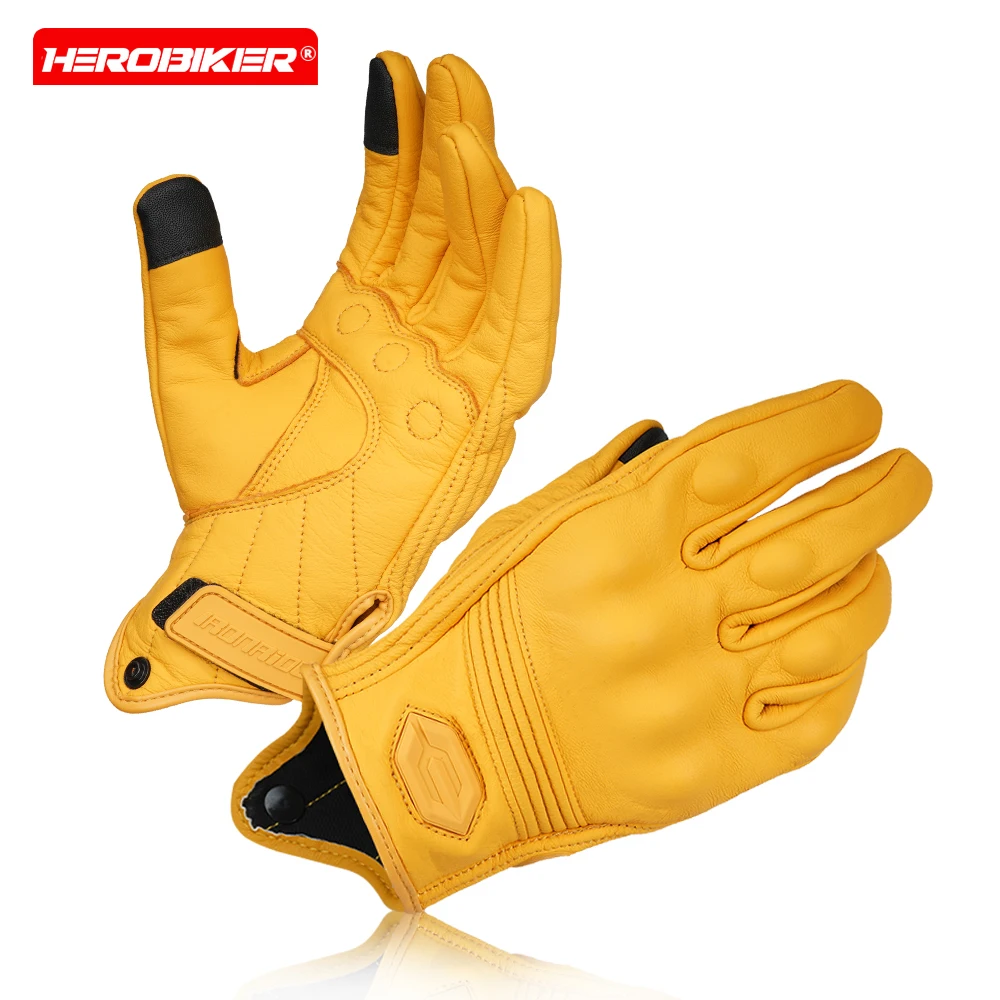 Men's Motorcycle Gloves Retro Leather Gloves Anti Fall Anti-collision Breathable Touch Screen Off-road Motorcycle Equipment