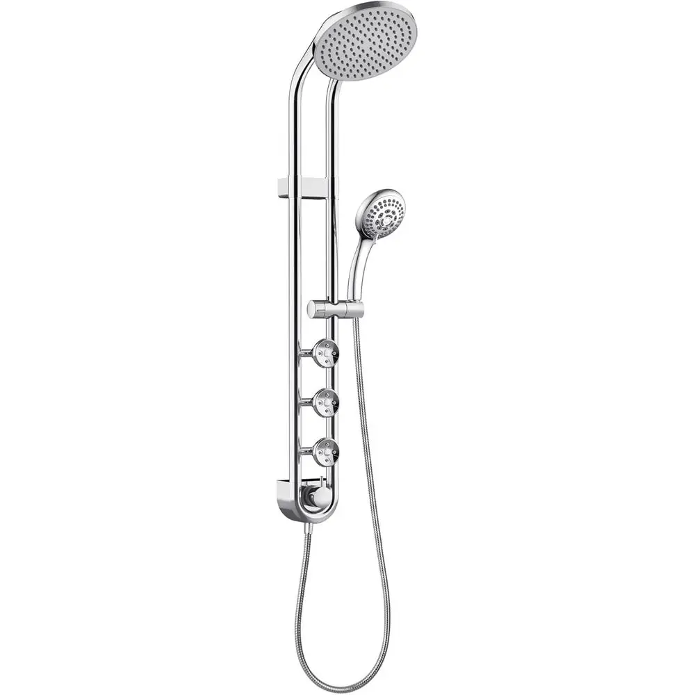 

1058-CH Saturn Shower System with 8" Rain Showerhead, 3 Body Sprays, 5 Function Hand Shower, Polished Chrome