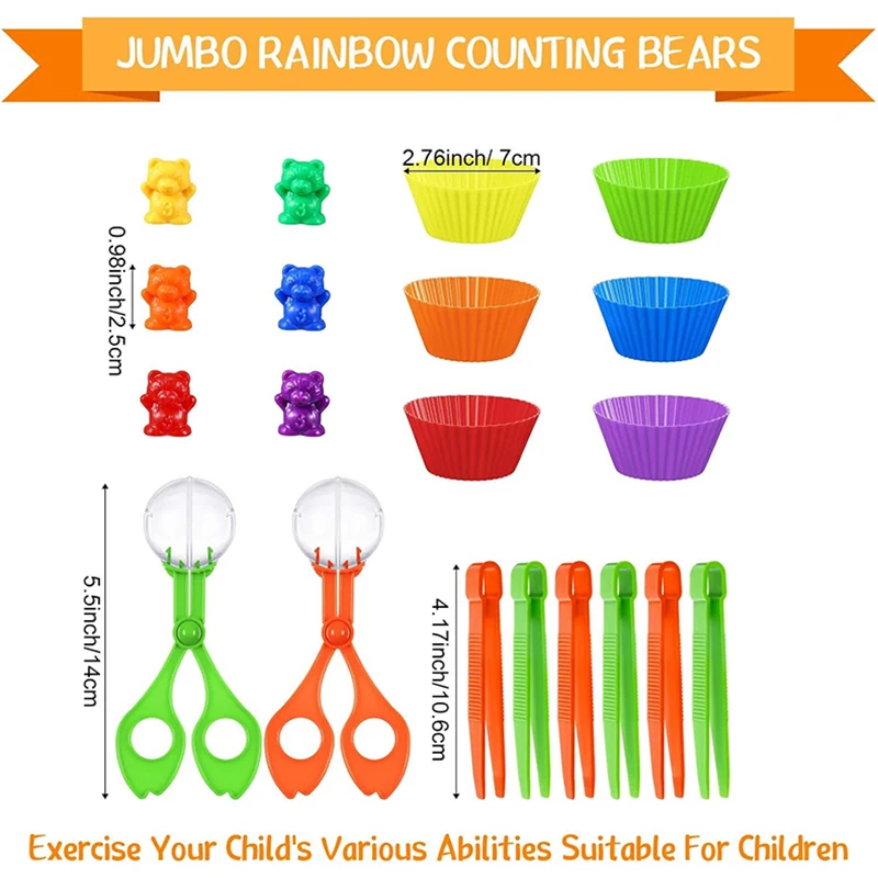 Colorful Counting Bears with Sorting Cups & Tweezers, Toddler Counting & Color Sorting Educational Toy Gift for Kids Boys Girls - view 4