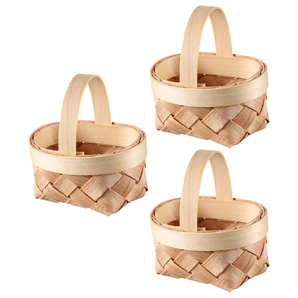 

3Pcs Mini Woven Basket Handmade Rattan Storage Baskets for Decor Candy Holder Portable Small Basket Home Garden Wedding