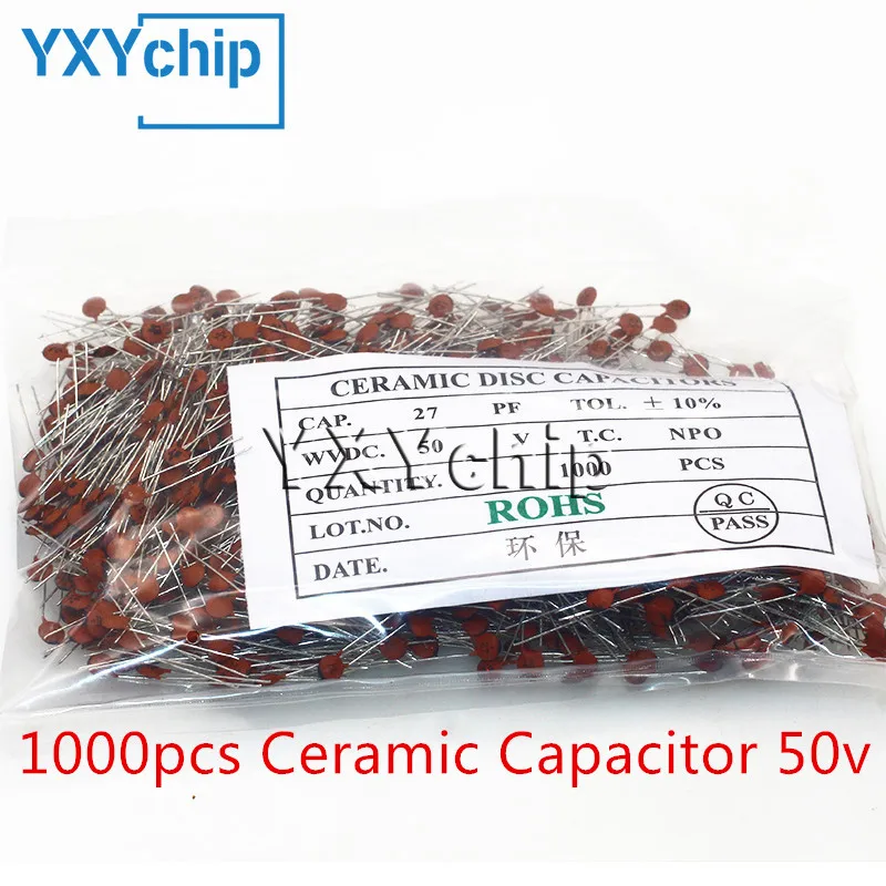 1000pcs Ceramic Capacitor 50V 1PF ~ 100NF 0.1UF 104 5PF 10PF 22PF 33PF 47PF 100PF 220PF 330PF 470PF 1NF 103 22NF 33NF 47NF