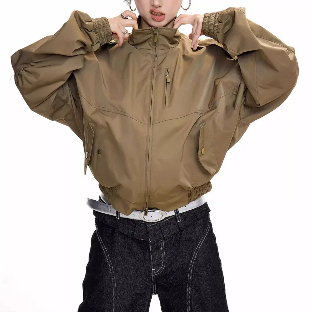 

Women's Short Jacket Coat 2026 Spring Autumn New American Retro Khaki Short Coat Casual All Match Workwear Jacket Crop Top