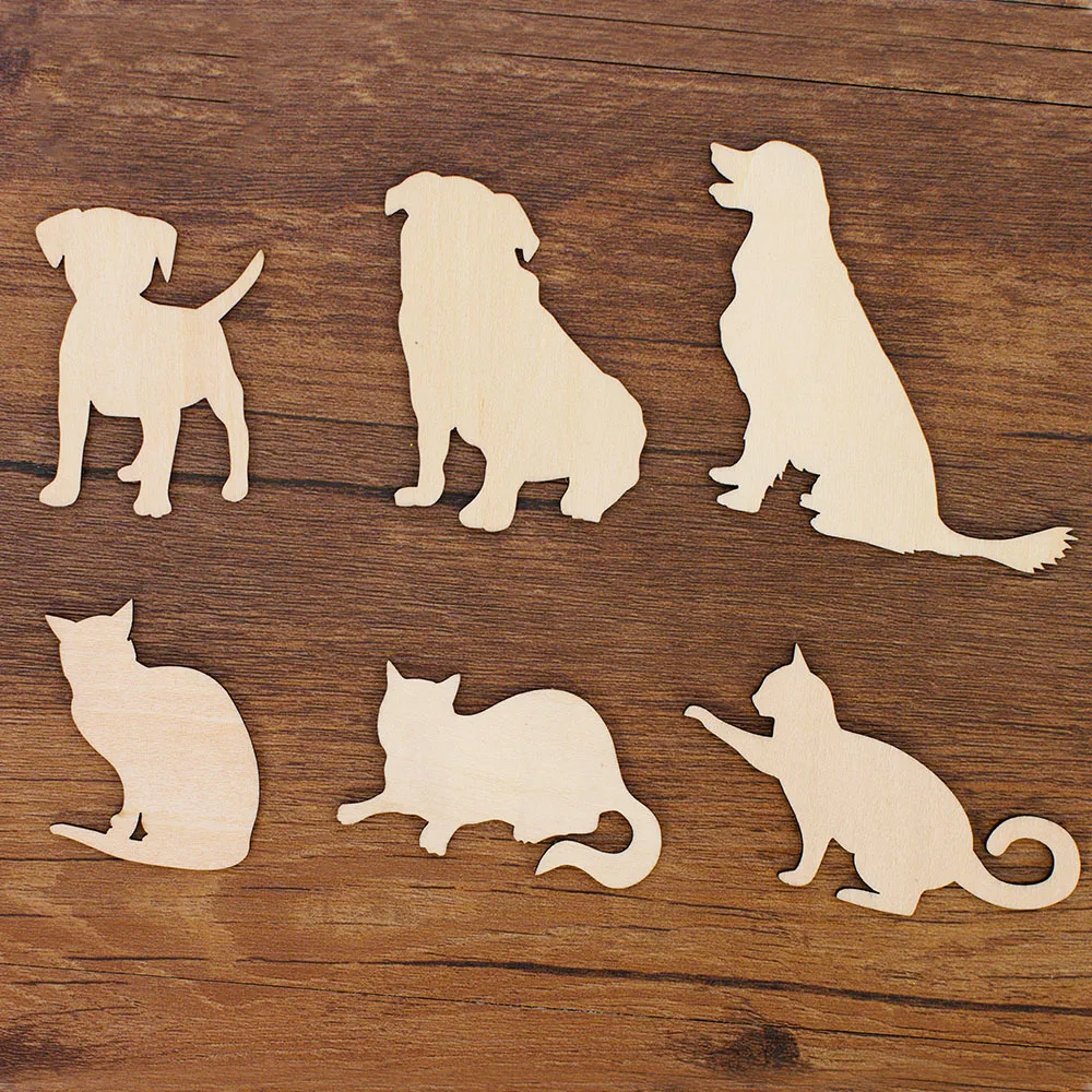 5/10Pcs  Diy Woodworking Crafts Cats DogsCute Animal Shapes Home Decoration DIY Scrapbooking Crafts Pets Wooden Chips