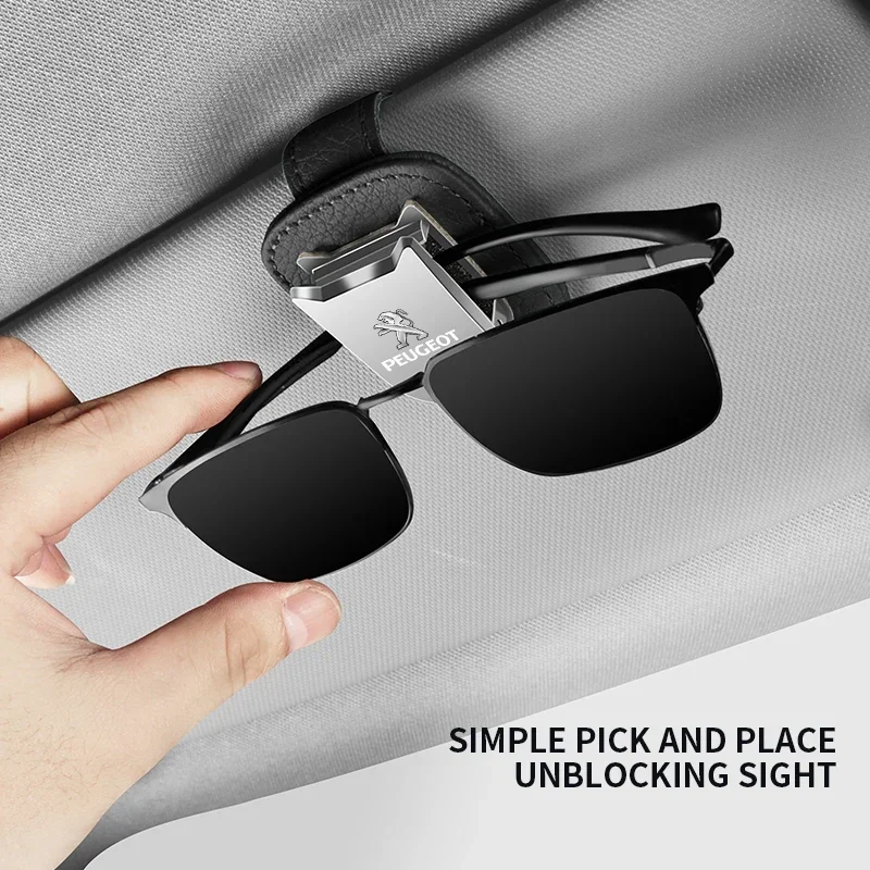 New Car Sunglasses Holder Car Magnetic Leather Clip Card Ticket Holder  For Peugeot 206 207 208 306 307 308 508 106 107 108 2008