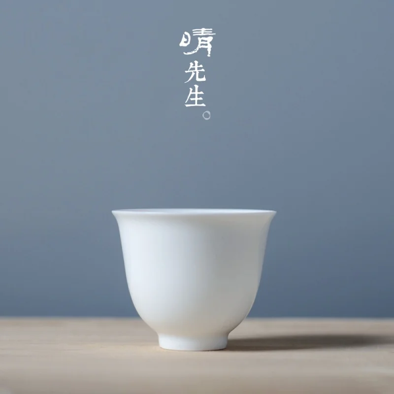 Jingdezhen Kung Fu Tea Cup Ceramic Small Single Cup Lovely White Glaze Egg-Shell Porcelain White Porcelain Handmade Personal Jin