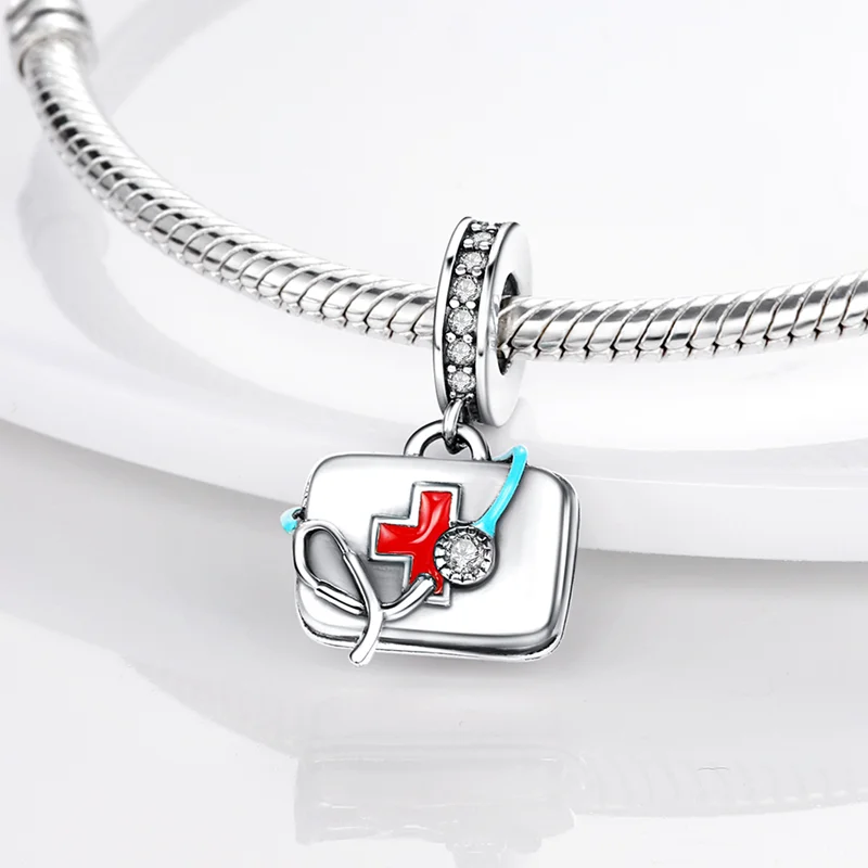 Original 925 Sterling Silver Medicine Cabinet Stethoscope Charms Pendant Beads Fit S925 Bracelet Fine DIY Jewelry Making