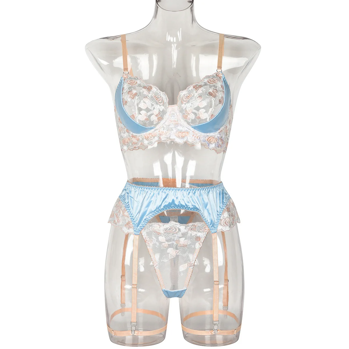 Women Sexy Floral Lace Exotic Set Embroidery See Through Lingerie Bra Set Micro Bikini Thong Underwear Bra and Panty Set