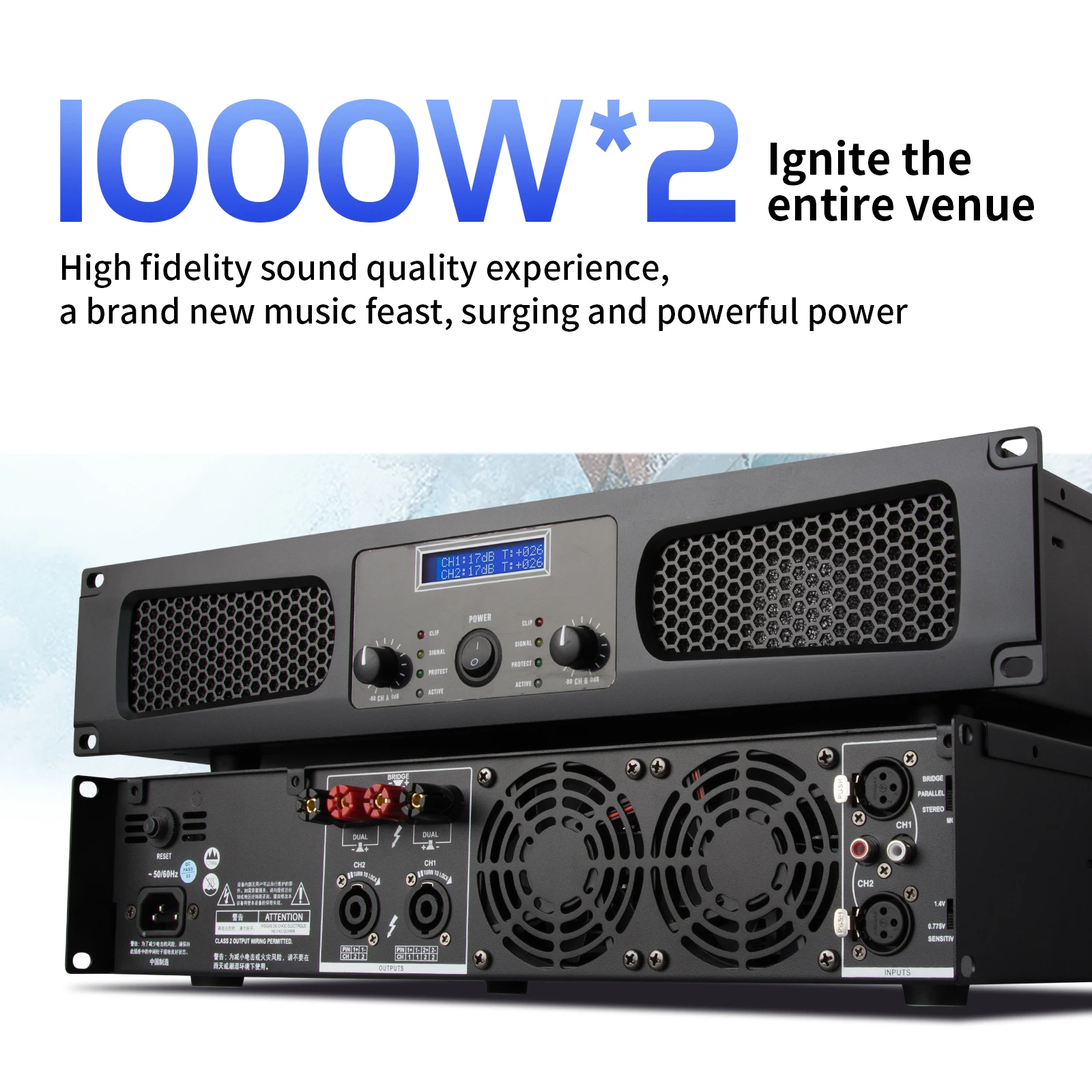MA1000 Professional Sound System 2 Channel Power Amplifier 1000W*2 for Concerts Sound Stage Performance
