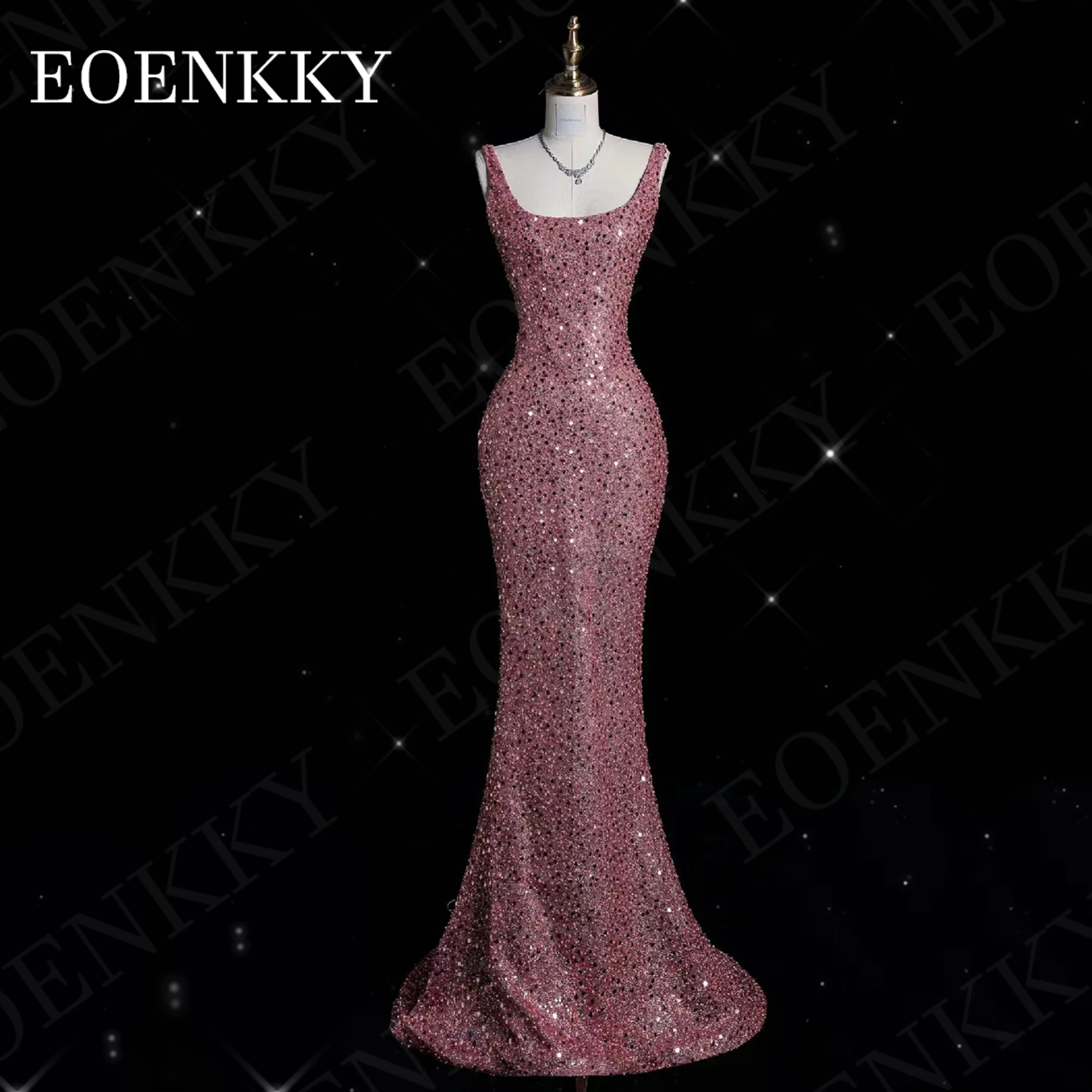 

Pink Sparkly Evening Dresses Women Elegant Luxury Sequin Beading Long Party Dress Celebrity Square Neck فساتين سهره نسائيه شارون