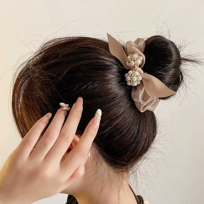 Fashion Zircon Pearl Bowknot Headband Hair Accessories for Women Retro luxury Hair Tie Eugen Yarn Rubber Band Girl's Headwear