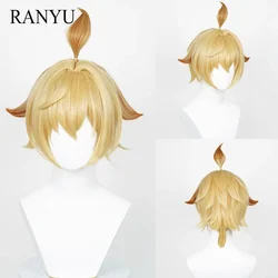 RANYU Genshin Impact Mika Wigs Synthetic Short Straight Blonde Yellow Gradient Game Cosplay Hair Wig For Party