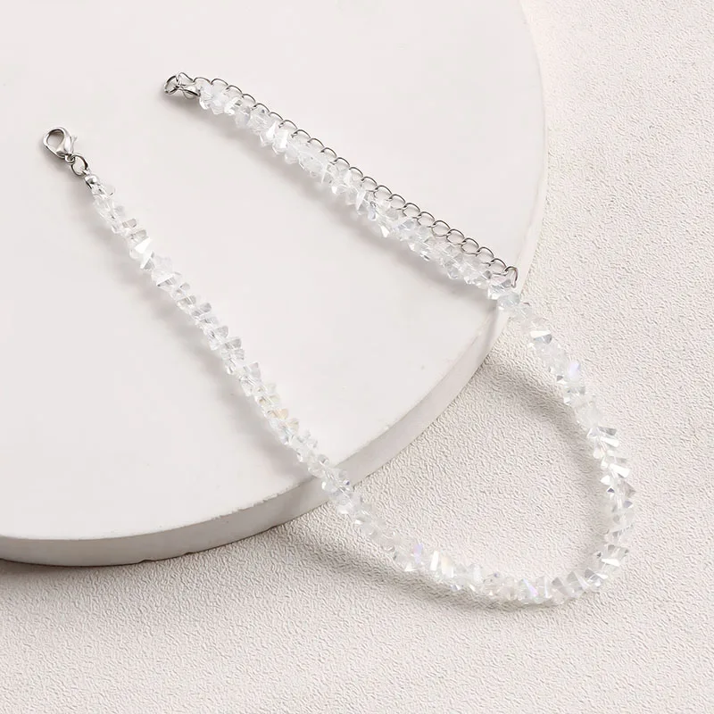 Korean Mulit-cut Glass Crystal Irregular Beaded Choker Necklace for Women Fashion Transparent Vintage bone Collar Neck Jewelry