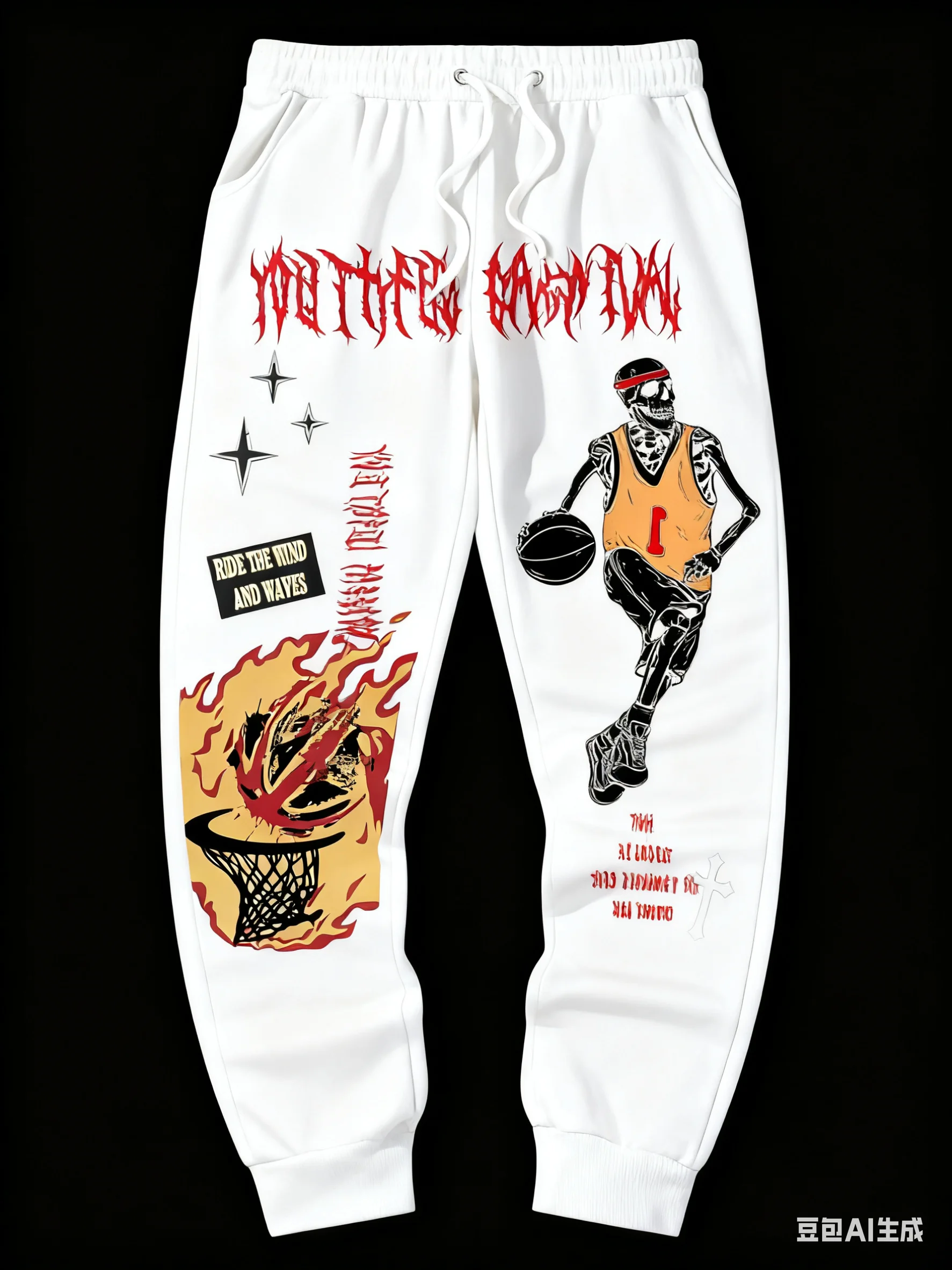 Crâne basket-ball flamme 3D imprimé pantalons de survêtement rue sport foncé pantalons décontractés pantalons longs à la mode