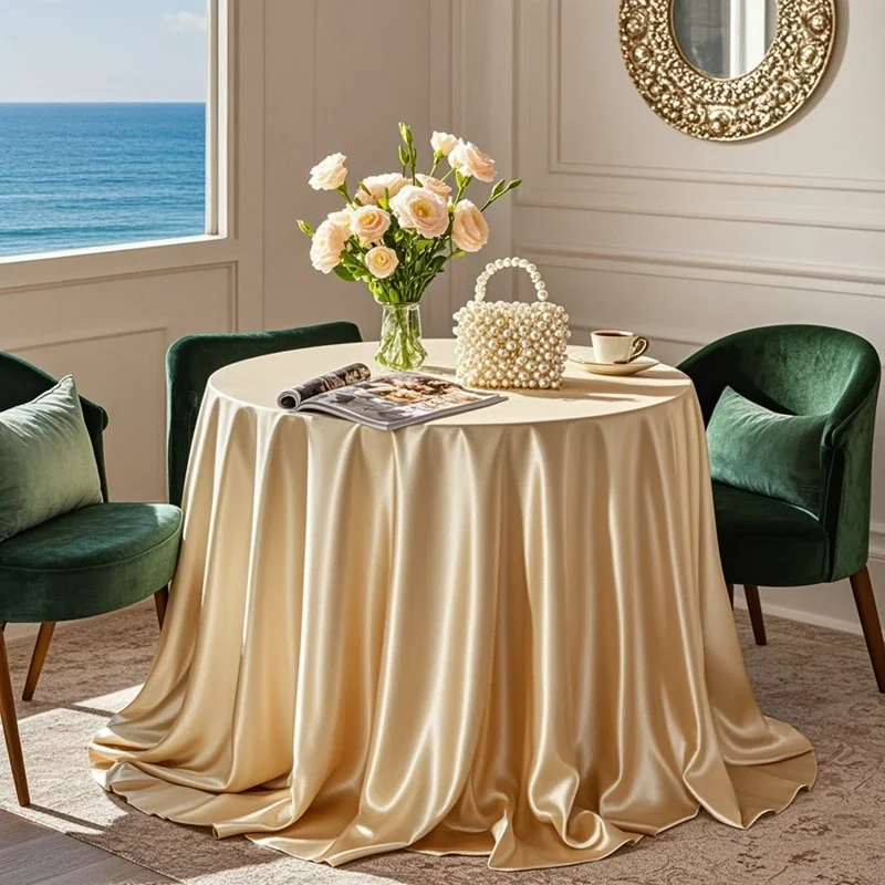 Solid Color Round Satin Tablecloth Suitable for Ceremonies Weddings Birthdays Dinners Christmas, and Valentine'S Day Decoration