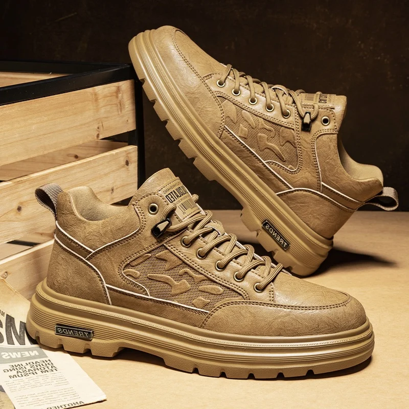 

Big Yellow Boots High-Top Boots: Autumn Men's Genuine Leather Shoes, 2024 New Inner Height-Increasing Stylish Thickened Sole Wor