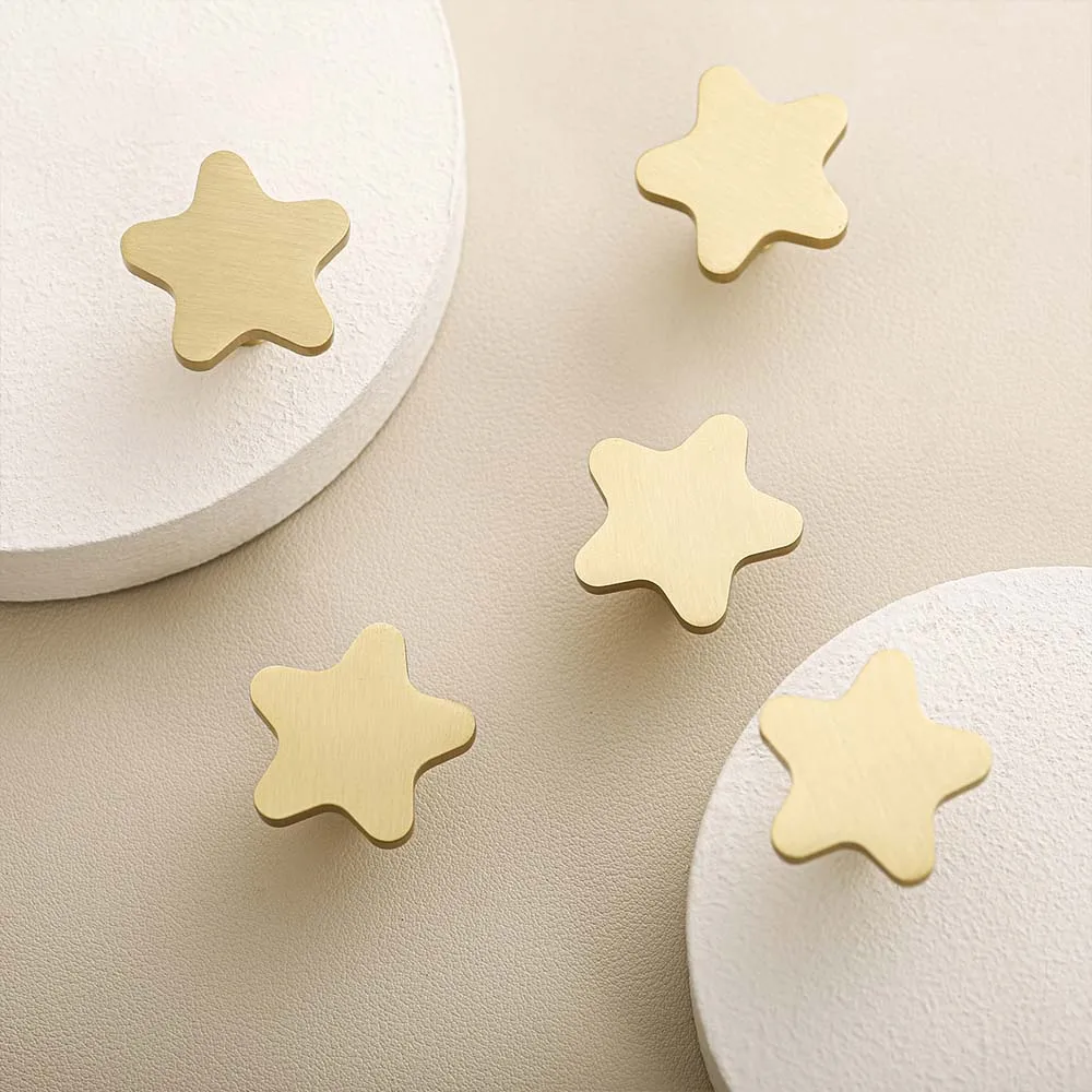 Gold Brass Five-pointed Star Handle Children's Room Cabinet Door Cabinet Drawer Furniture Five-pointed Star Small Handle Knobs