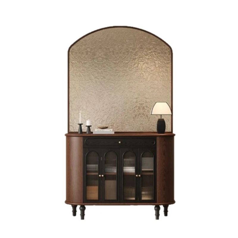 

Solid wood living room integrated storage cabinet Opposite the door Water ripple screen partition cabinet