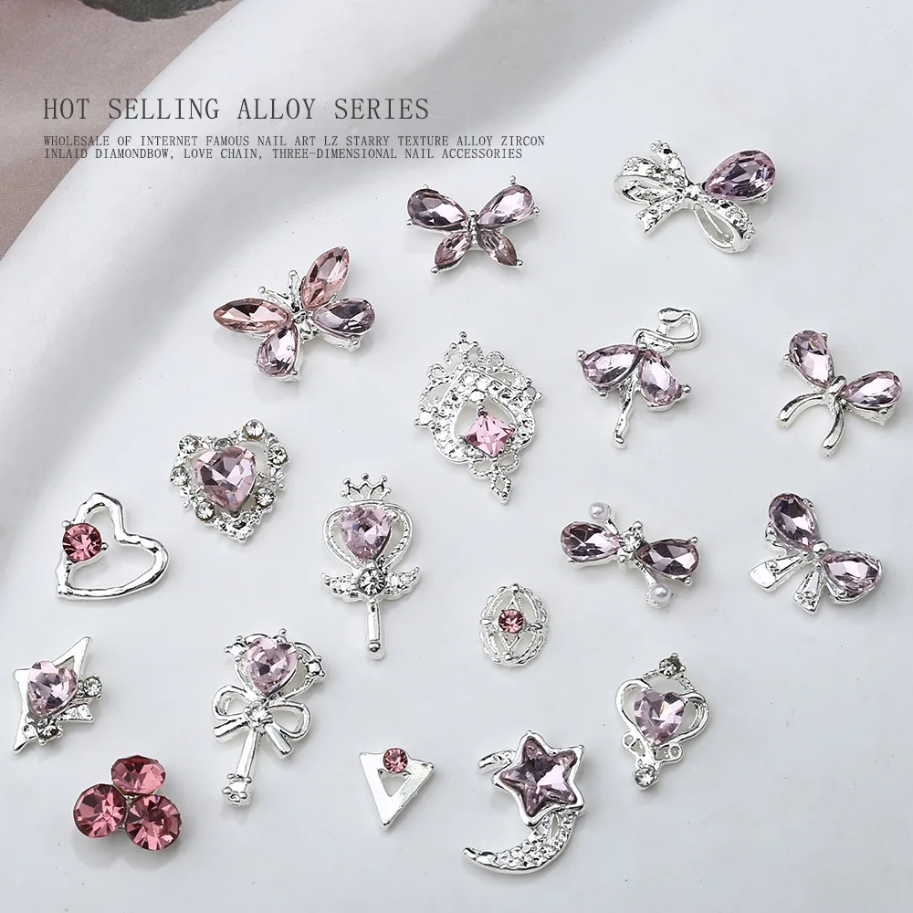 10Pcs Super Sparkling Pink Diamond Nail Charms 3D Alloy Beauty Girl Warrior Magic Stick Nail Decoration Jappen DIY Nail Supplies
