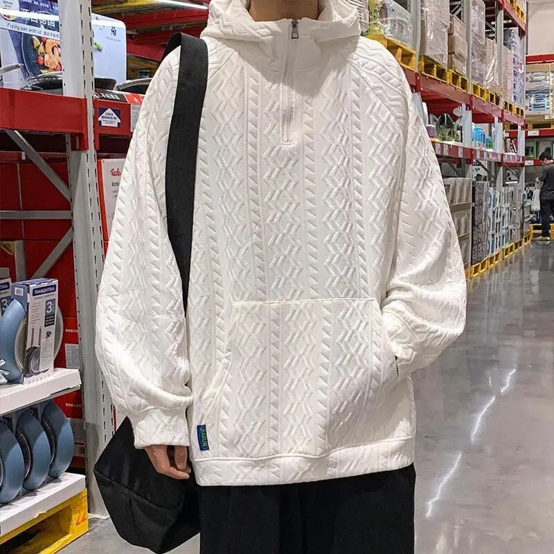 Chaopai Half Zipper Knitted Hooded Sweater Men's Spring and Autumn Fashion Loose Outerwear Coat