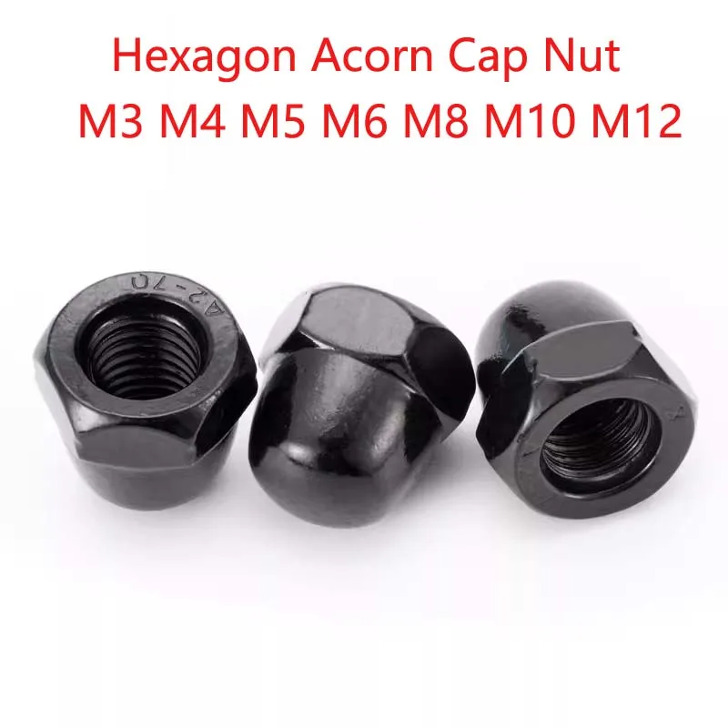 Black 304 Stainless Steel Metric Acorn Nuts Hex Nuts Domed Cap Nuts Left-Hand Thread Standard Cap Nut M3 M4 M5 M6 M8 M10 M12