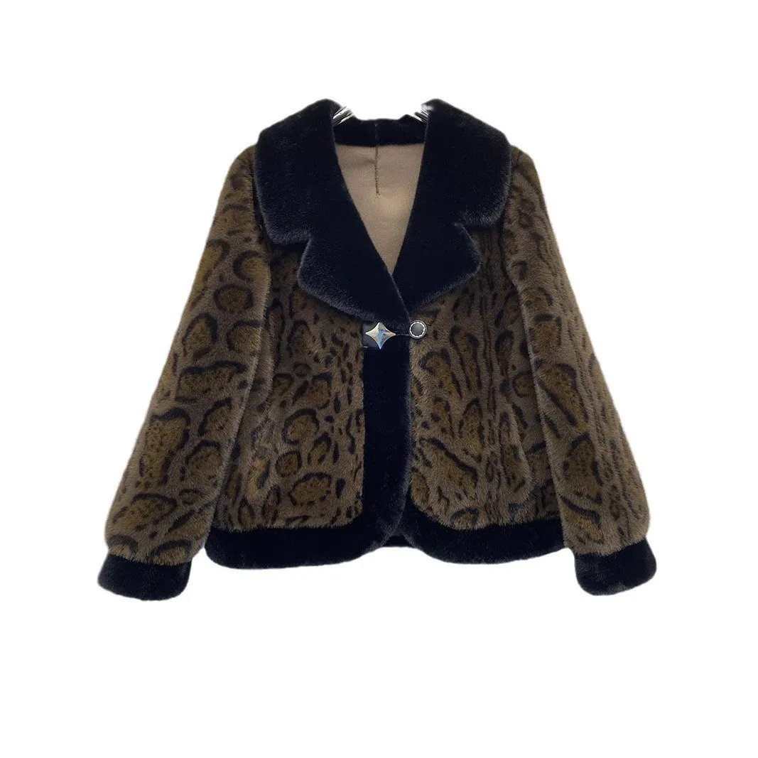 جديد الفراء تصميم متكامل مزاجه المألوف ليوبارد طباعة الاتجاه الشتاء سميكة معطف المرأة الملابس
