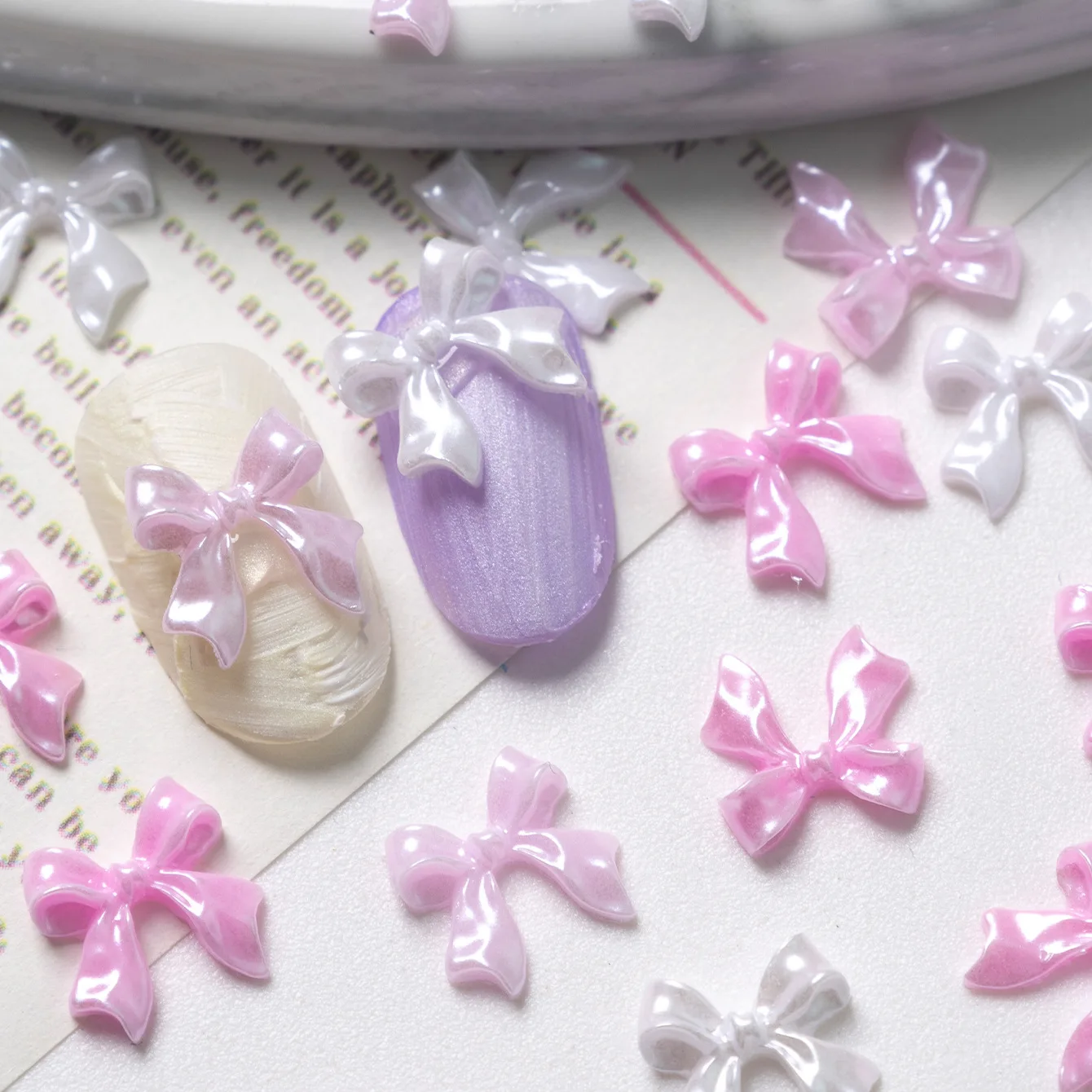 50pcs/bag Fashion Dopamine Bow Mini Color Bow Mixed Alloy Five Petal Flower Nail Decoration