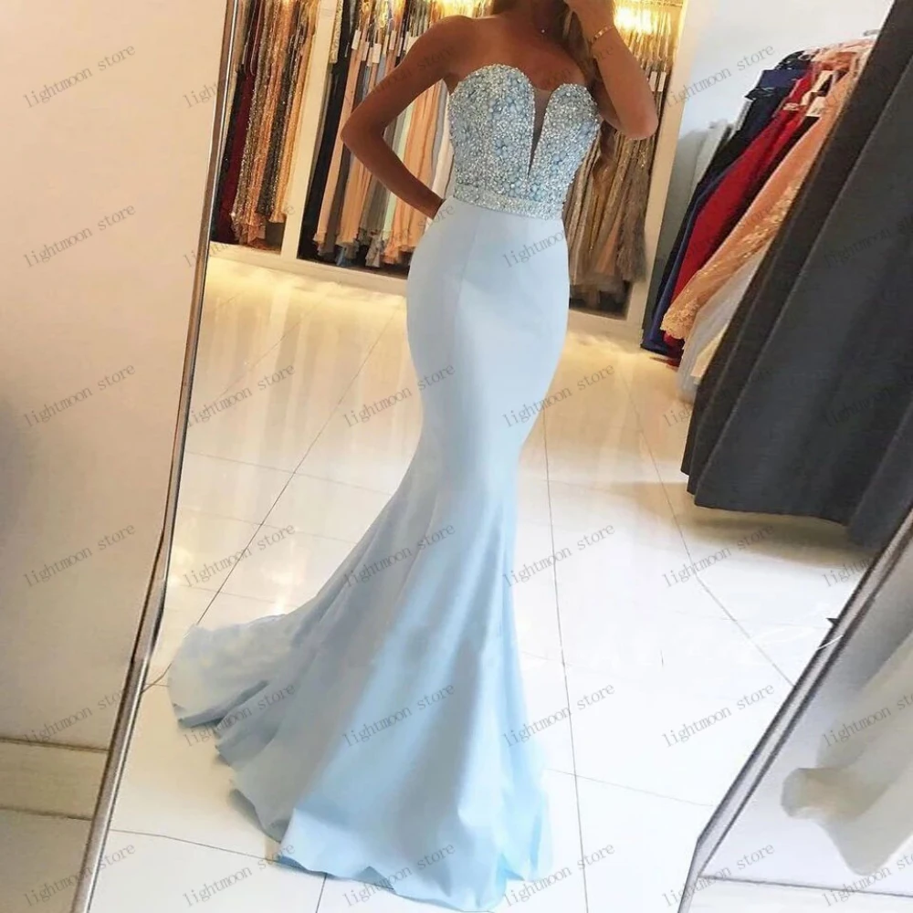 

Graceful Evening Dresses For Women 2024 Satin Sheath Mermaid Sequin Appliques Sleeveless Prom Dress Elegant Vestidos De Noche