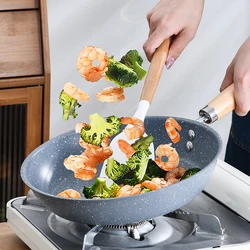Durable Stone Frying Pan30/28/26/cm Wok Non-stick Pan Skillet Cauldron Induction Cooker Pans Pancake Egg Gas Stove Home