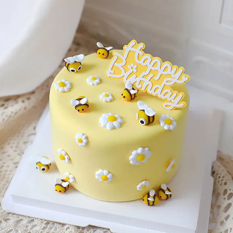 Forniture per la decorazione di torte animali dei cartoni animati Bee Felt Honey Happy Birthday Cake Toppers per la decorazione di torte di