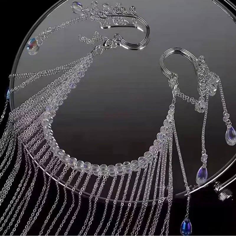 Masque de mascarade à pampilles de luxe, chaîne Sexy, gouttelette d'eau, Cosplay, bijoux pour le visage, couvre-visage, accessoire pour le front