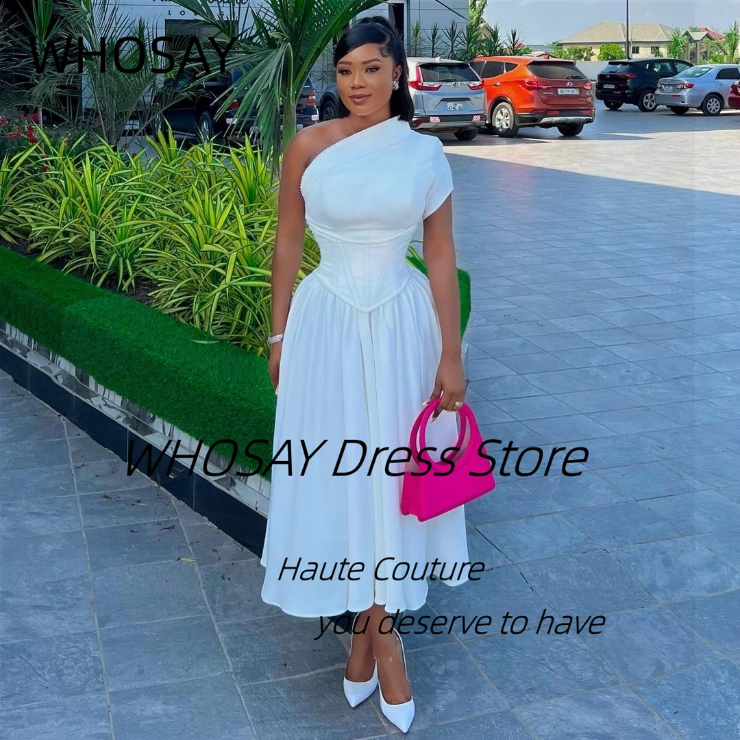 WHOSAY Midden-Oosten Vrouwen Dragen Galajurken Een Schouder Korte Mouw Cocktail Party Een Lijn Avond Banket Jurk Aangepast