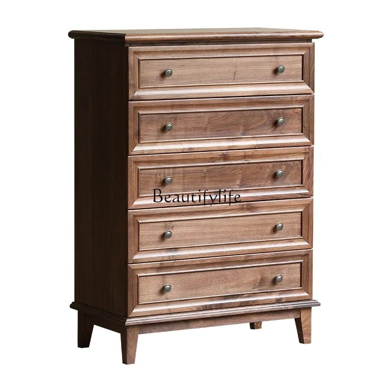 

LD33American all solid wood black walnut medieval storage locker modern simple living room furniture