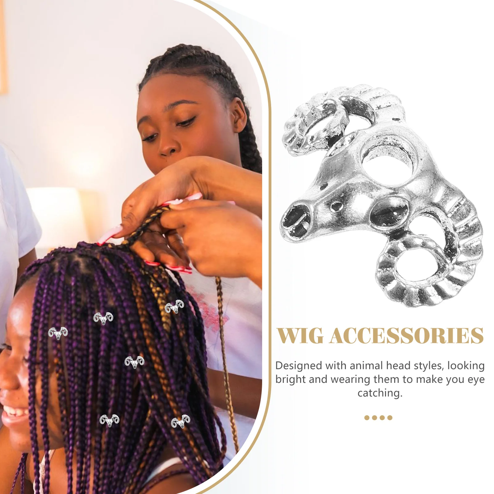 

10pcs Hair Charms for Braids Dreadlocks Accessories African Toppers Lightweight Alloy Animal Head Hair Decorations Jewelry