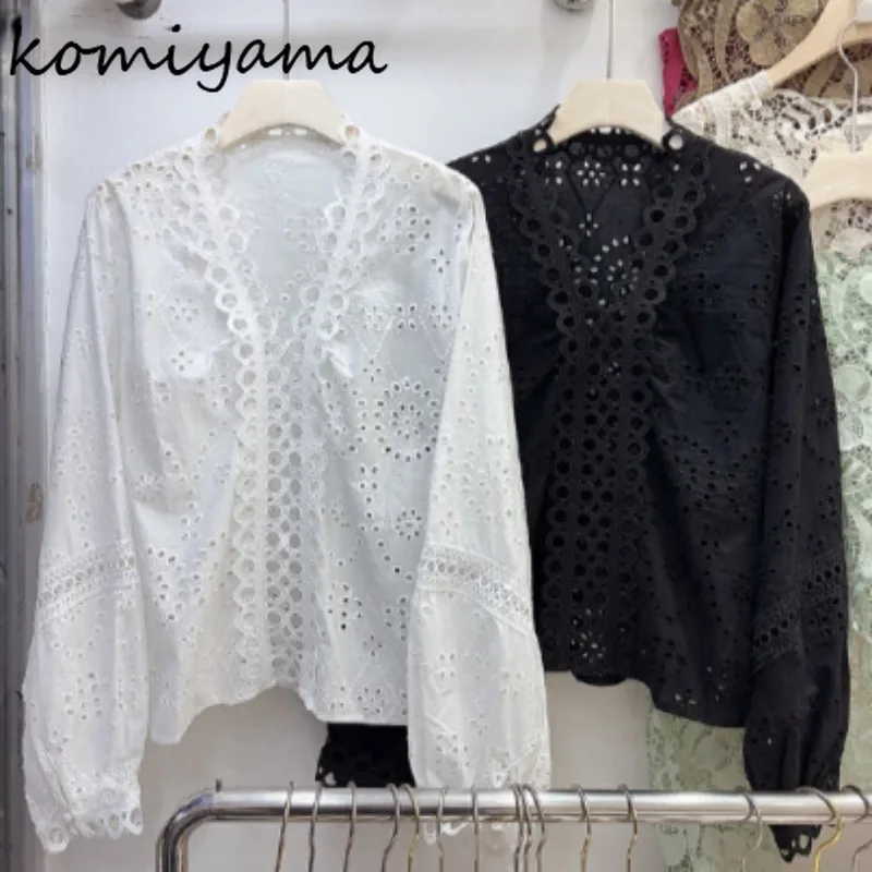 

Blusas Mujer с v-образным вырезом и длинными рукавами, женские рубашки и блузки с вышивкой, новинка весны 2024, женская одежда Camisas Ropa