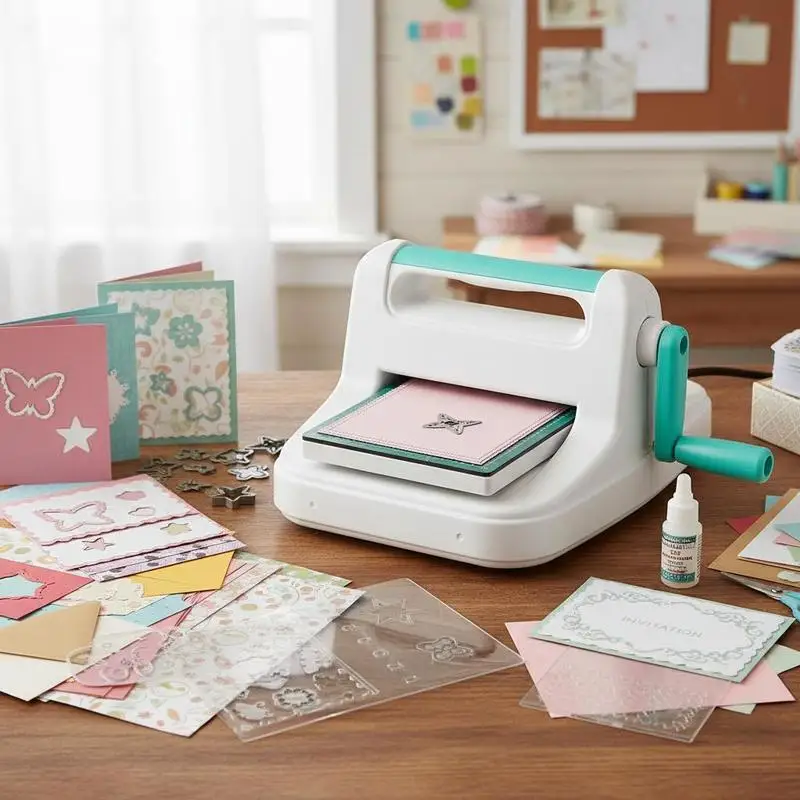 Machine de découpe et d'embossage manuelle, ouverture 160 mm, machine de découpe et d'embossage avec 8 matrices, classeur A6, papier cartonné A5, kit de scrapbooking pour débutants, pour la décoration d'albums, de cartes et de travaux manuels.