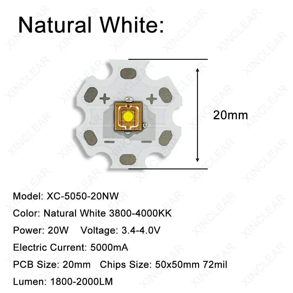 Imagem -03 - Contas de Lâmpada Laser de Alta Potência 20w Branco Natural Led Chip Smd5050 com Placa Pcb de 20 mm para Lanterna Farol Lâmpada de Mineiro