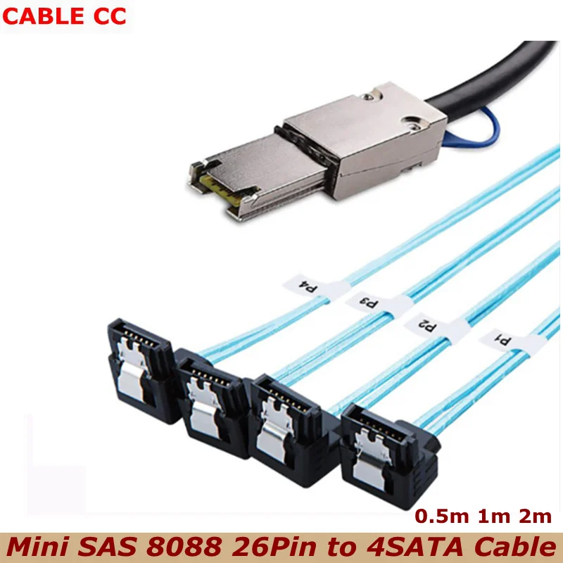 1m 2m Up and Down Elbow SAS 3.0 Mini SAS 26Pin SFF-8088 Male to 4 SATA 7Pin Female Hard Disk Splitter Adapter Data Cable