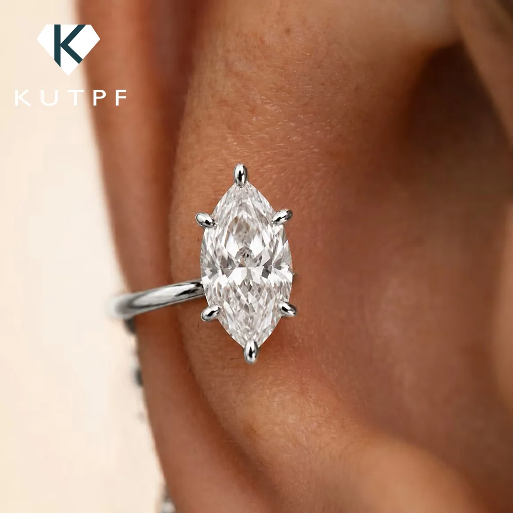 1Carat Marquise Cut Solitaire Moissanite Open Ear Cuff for Women S925 Silver No Piercing Lab Diamond Earrings with Certificate