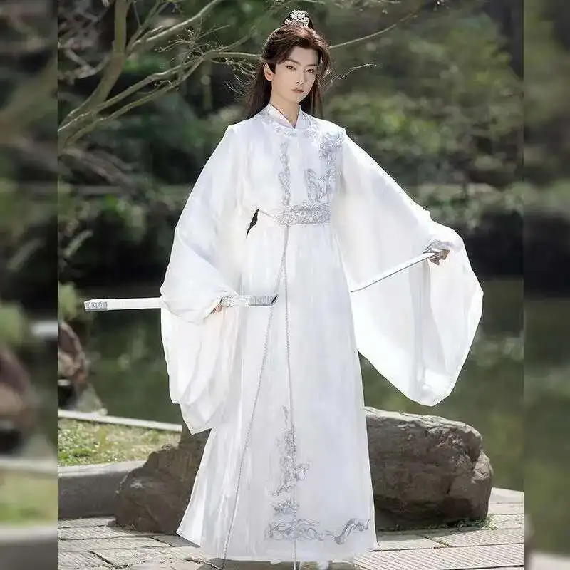 

Original White Hanfu Dress Men Women Spring Summer Embroidery Costume Vintage Tang Dynasty Royal Prince Cosplay Dance Clothing
