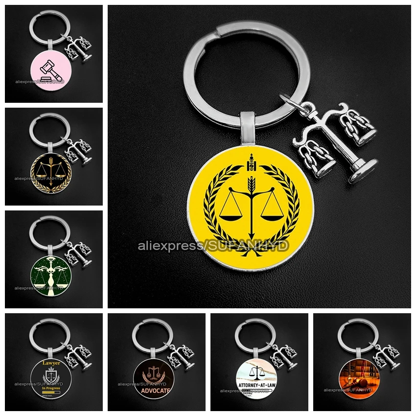 2023 Diy Lawyer Keychain Justice Scale Keychains for Judge Hammer Key Holder Gift for Law Student